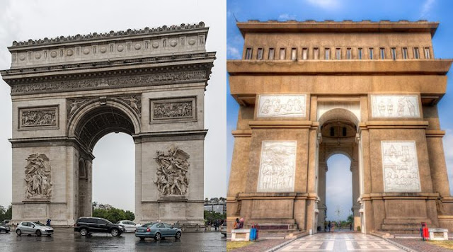 Arc de Triomphe (kiri) dan Simpang Lima Gumul (kanan)